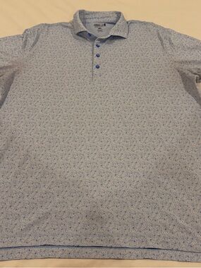 johnnie-O Pale Blue Microprint Polo with Blue Buttons